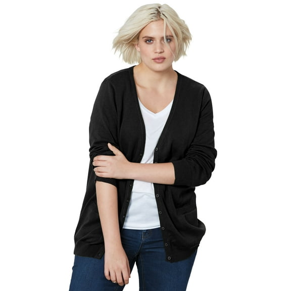 ellos Women's Plus Size Everyday Cardigan - L, Black