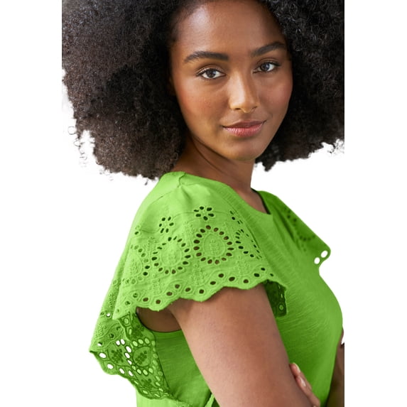 ellos Women's Plus Size Eyelet Cap Sleeve Tee - 30/32, Kiwi