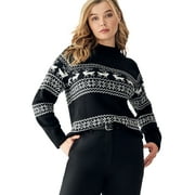 ELLOS Women's Plus Size Fair Isle Mock Neck Sweater - 34/36, Black