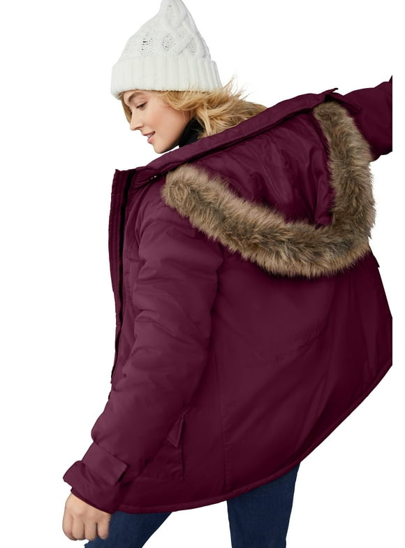 Women's Plus Size Faux Fur Trim Parka