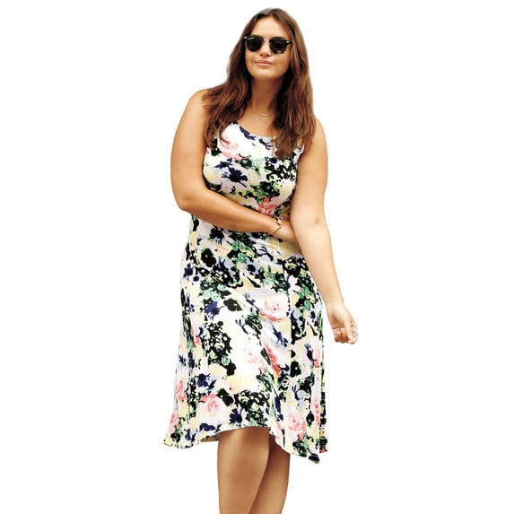 ellos Women's Plus Size Fit And Flare Knit Dress - 1X, Multi Floral