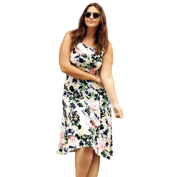 ellos Women's Plus Size Fit And Flare Knit Dress - 2X, Multi Floral
