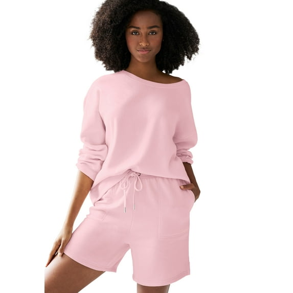 ellos Women's Plus Size Fleece Shorts With Drawstring Waist