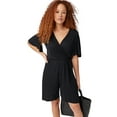 thumbnail image 1 of ellos Women's Plus Size Flutter Sleeve Surplice Romper - 34/36, Black, 1 of 4