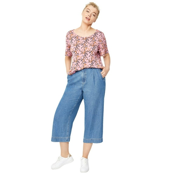 ellos Women's Plus Size Flutter Sleeve Tee - 18/20, Dusty Pink Floral