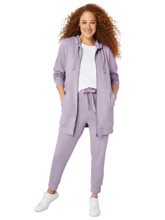 Women's Plus Size French Terry Drawstring Sweatpants - L, Lilac Smoke