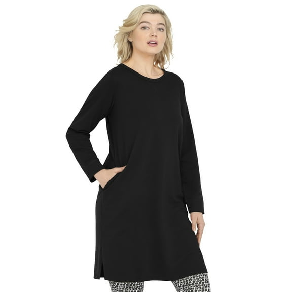 ellos Women's Plus Size French Terry Tunic Dress - 2X, Black