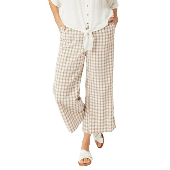 ellos Women's Plus Size Gingham Crop Pants - 20, Brown Sugar Ivory Gingham