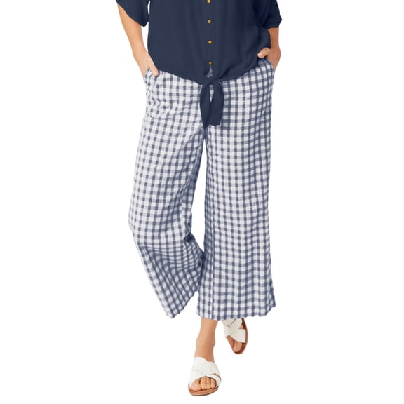 ellos Women's Plus Size Gingham Crop Pants - 20, Navy White Gingham