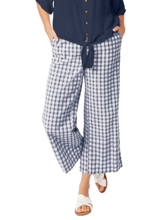 Women's Plus Size Gingham Crop Pants - 20, Navy White Gingham