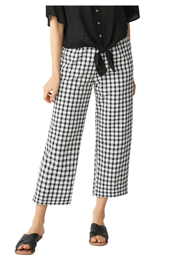 Women's Plus Size Gingham Crop Pants - 24, Black White Gingham