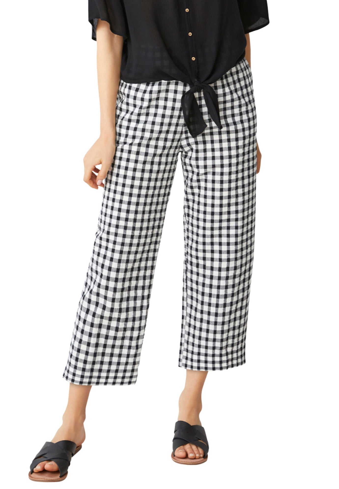 ellos Women's Plus Size Gingham Crop Pants - 30, Black White Gingham ...
