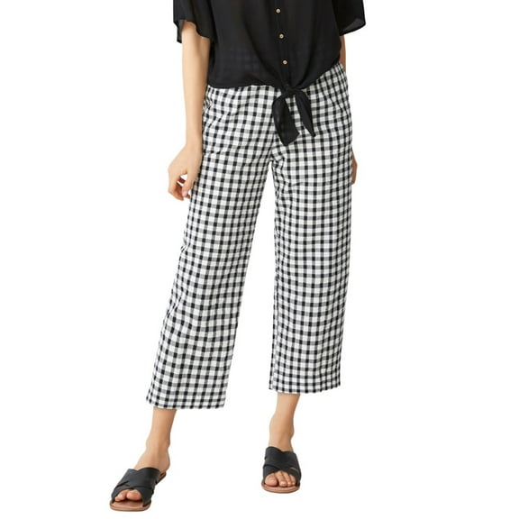 ellos Women's Plus Size Gingham Crop Pants - 30, Black White Gingham
