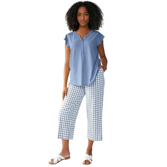 ellos Women's Plus Size Gingham Crop Pants
