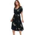 thumbnail image 1 of ellos Women's Plus Size Keyhole-Back Button-Front Shirtdress - 34, Black Floral Print, 1 of 5