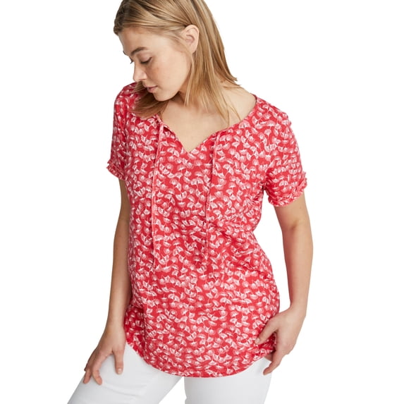ellos Women's Plus Size Keyhole Tee - 22/24, Radiant Red White Print