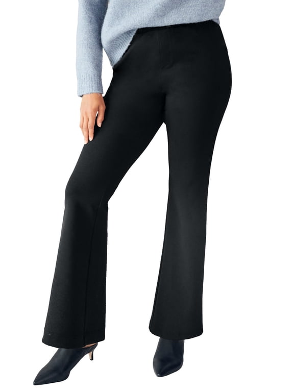 Plus Size Knit Bootcut Pants With Pockets