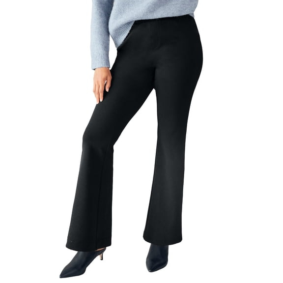 ellos Women's Plus Size Knit Bootcut Pants With Pockets - 32, Black