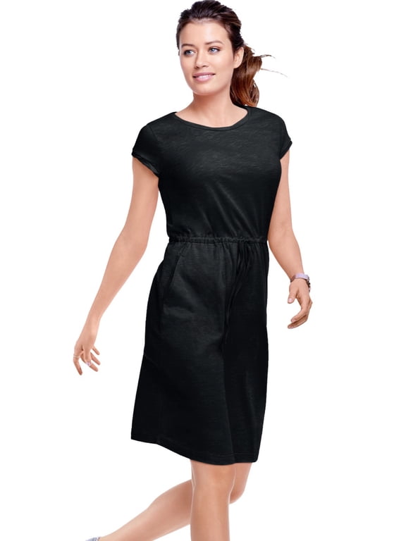 Women's Plus Size Knit Drawstring Dress - 18/20, Black