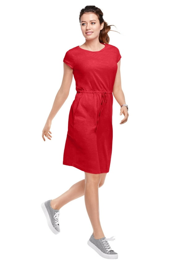 Women's Plus Size Knit Drawstring Dress - 34/36, Hot Red
