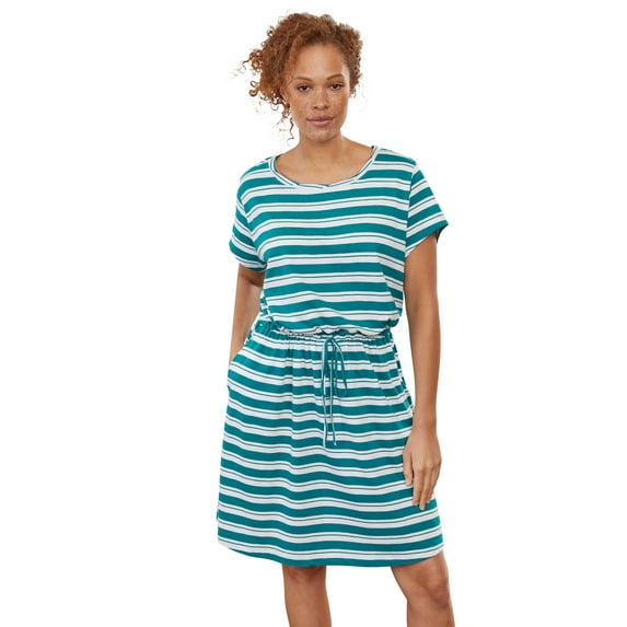 ellos Women's Plus Size Knit Drawstring Dress - 38/40, Exotic Peacock Stripe