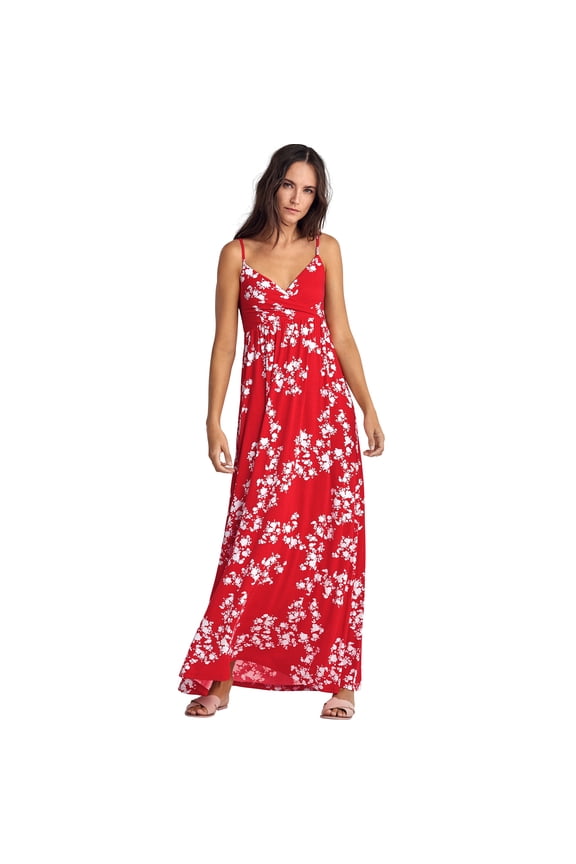 Women's Plus Size Knit Surplice Maxi Dress - 2X, Hot Red White Floral