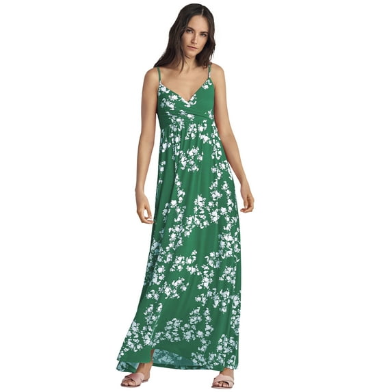 ellos Women's Plus Size Knit Surplice Maxi Dress - 3X, Tropical Green White Print