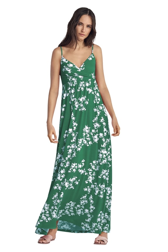 Women's Plus Size Knit Surplice Maxi Dress - 3X, Tropical Green White Print