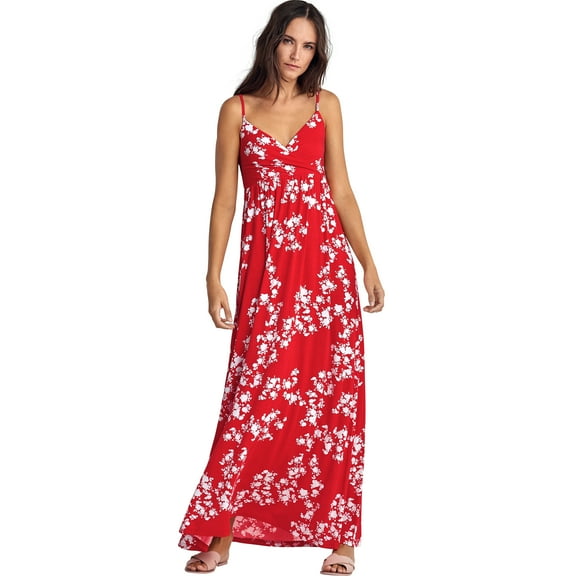 ellos Women's Plus Size Knit Surplice Maxi Dress - L, Hot Red White Floral