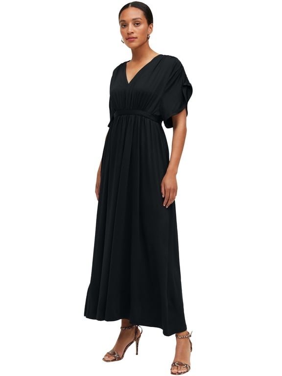 Women's Plus Size Knit Tie-Back Maxi Dress - 18/20, Black