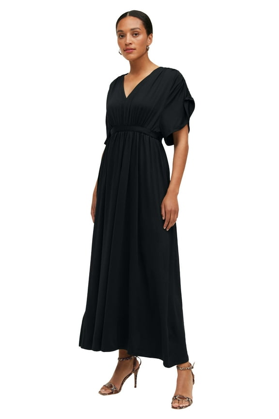 Women's Plus Size Knit Tie-Back Maxi Dress - 18/20, Black