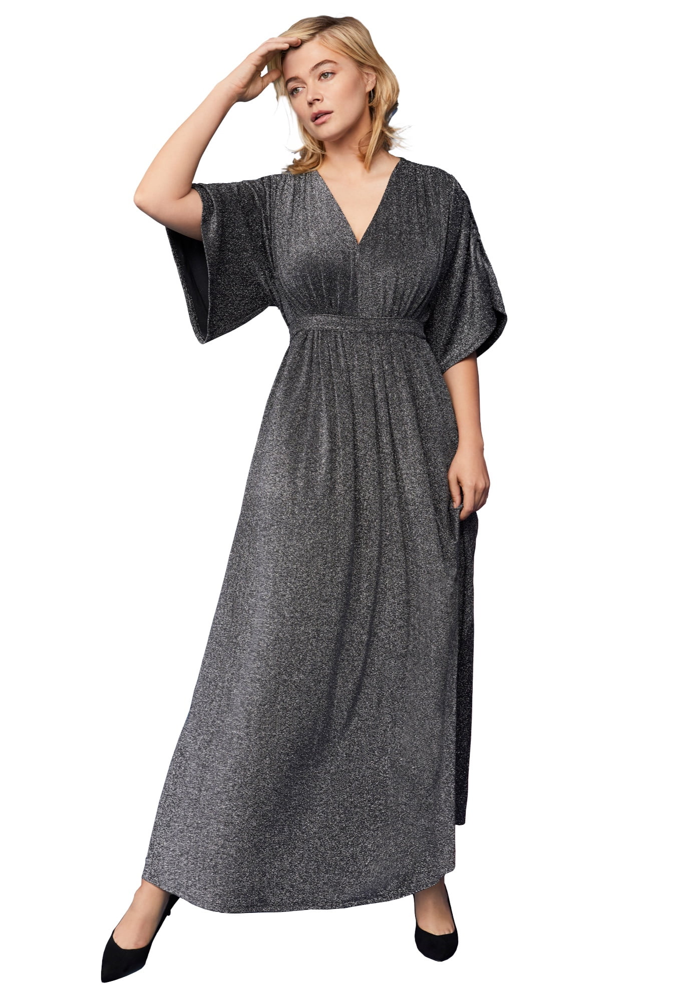 ellos maxi dress Amazon.com: ellos Plus Size Stretch Knit Fit and Flare Elbow-Length Sleeve  Tie-Back Maxi Dress
