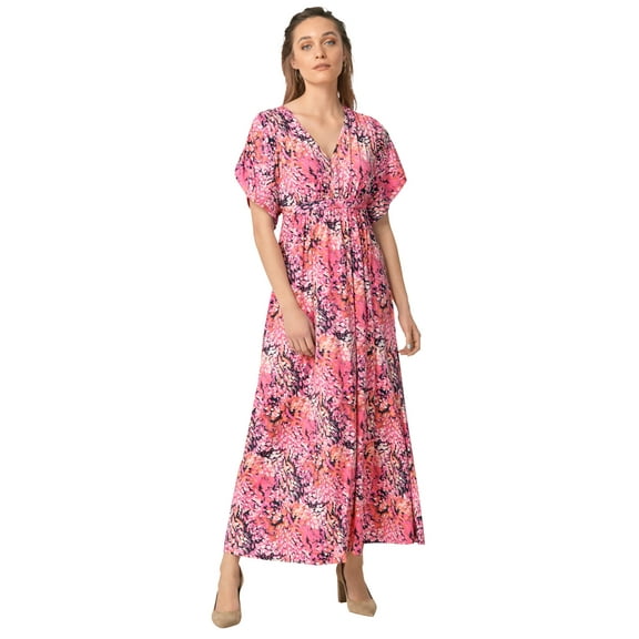 ellos Women's Plus Size Knit Tie-Back Maxi Dress - 30/32, Rose Multi Print