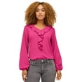 thumbnail image 1 of ellos Women's Plus Size Knit Top With Ruffled V-Neck - 18/20, Raspberry Sorbet, 1 of 2