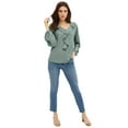 thumbnail image 1 of ellos Women's Plus Size Knit Top With Ruffled V-Neck - 30/32, Grey Spruce, 1 of 2