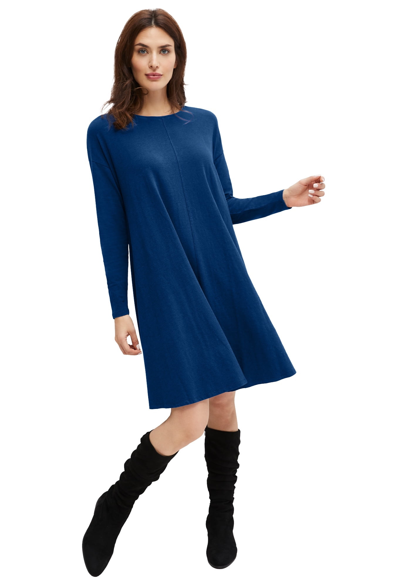 ellos Women's Plus Size Knit Trapeze Dress - 30/32, Evening Blue - Walmart  Business Supplies