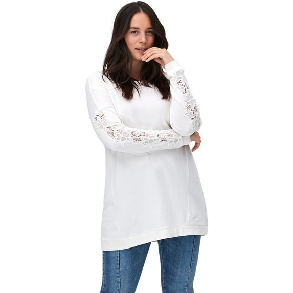 ellos Women's Plus Size Lace Trim Sweatshirt Tunic - 10/12, Ivory