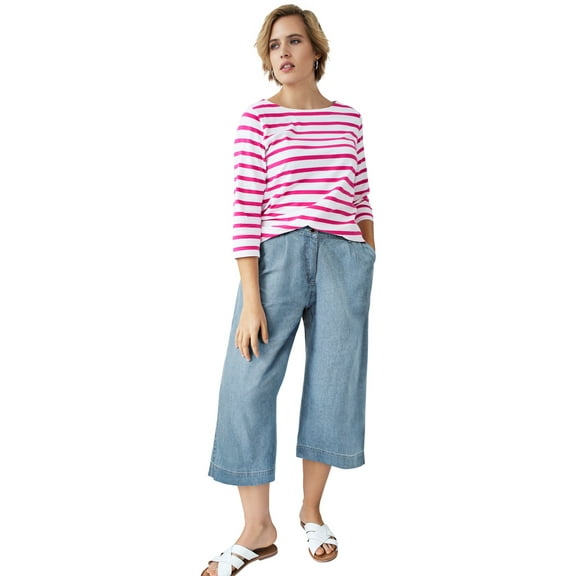 ellos Plus Size Lightweight Wide-Leg Crop Jeans