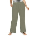 thumbnail image 1 of ellos Women's Plus Size Linen Blend Drawstring Pants - 10, Olive Grey, 1 of 6