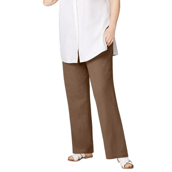 ellos Women's Plus Size Linen Blend Drawstring Pants - 10, Pecan Brown
