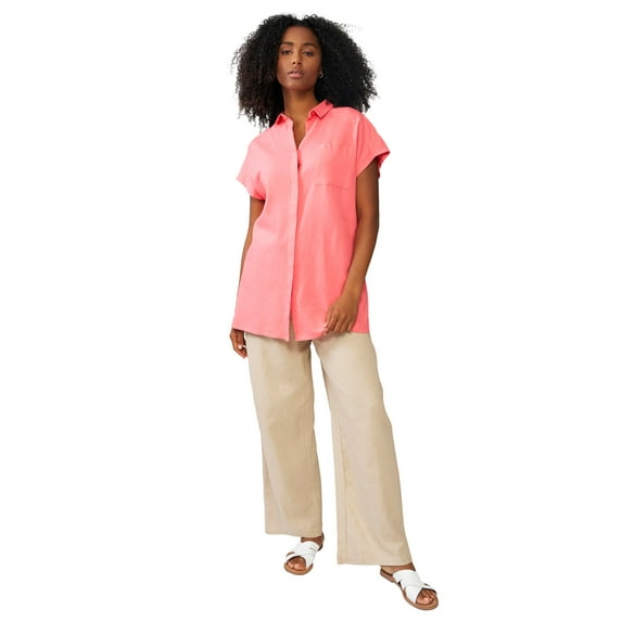 ellos Women's Plus Size Linen Blend Drawstring Pants - 12, New Khaki