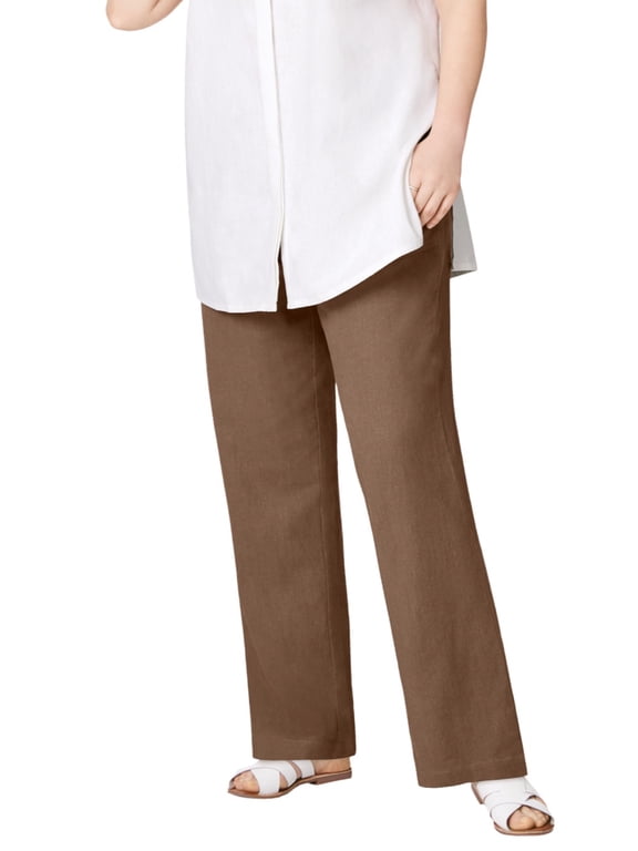 Women's Plus Size Linen Blend Drawstring Pants - 18, Pecan Brown