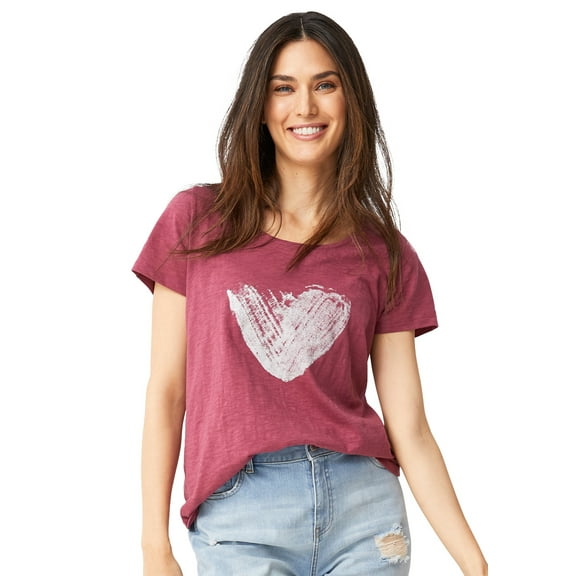 ellos Women's Plus Size Love Graphic Tee - 2X, Burgundy Rose Heart