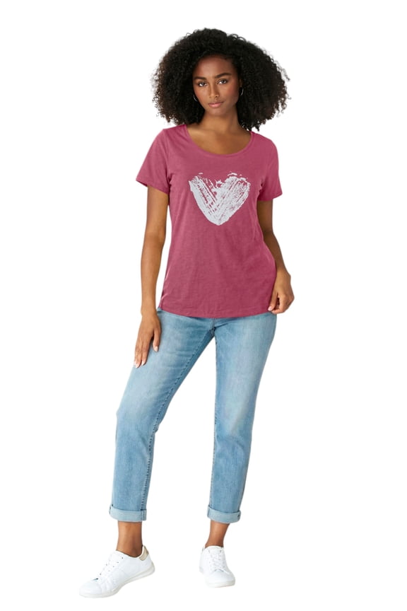 Women's Plus Size Love Graphic Tee - 3X, Burgundy Rose Heart