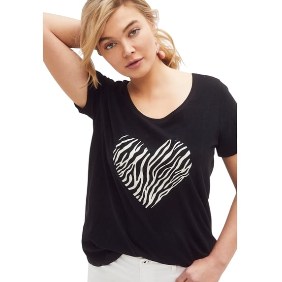 ellos Women's Plus Size Love Graphic Tee - 4X, Black Zebra Heart