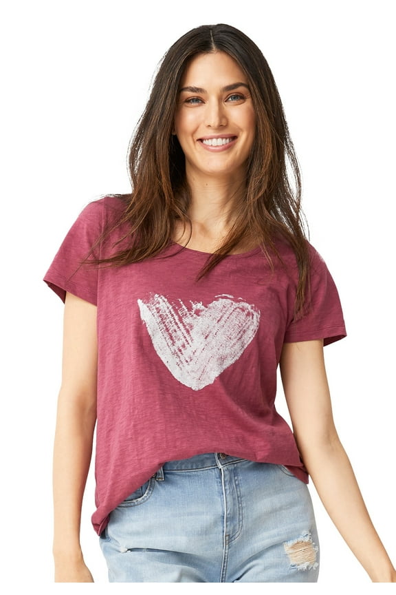 Women's Plus Size Love Graphic Tee - S, Burgundy Rose Heart