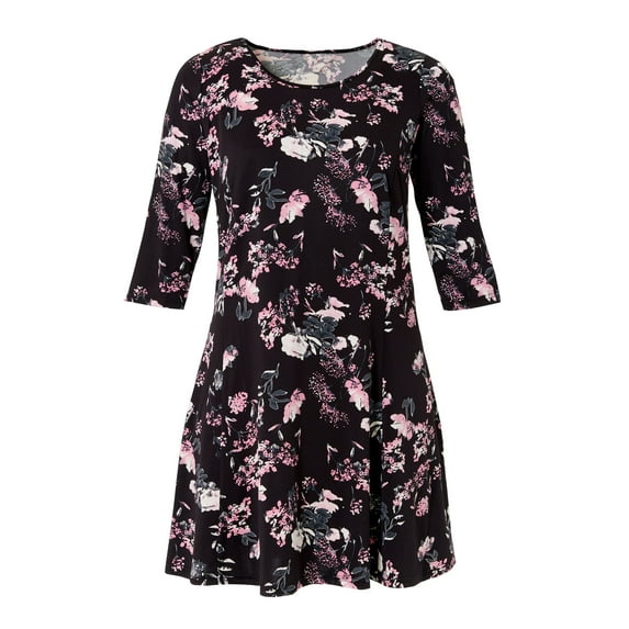 ellos Women's Plus Size Madison 3/4 Sleeve Dress - 1X, Seaside Pink Floral Print