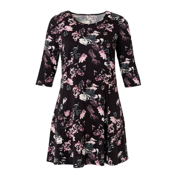 ellos Women's Plus Size Madison 3/4 Sleeve Dress - 2X, Seaside Pink Floral Print