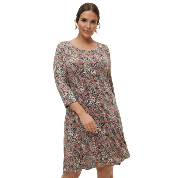 ellos Women's Plus Size Madison 3/4 Sleeve Dress - 3X, Grey Spruce Ditsy Floral