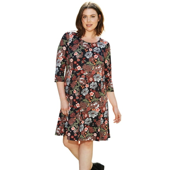 ellos Women's Plus Size Madison Knit Three-Quarter Sleeve Dress